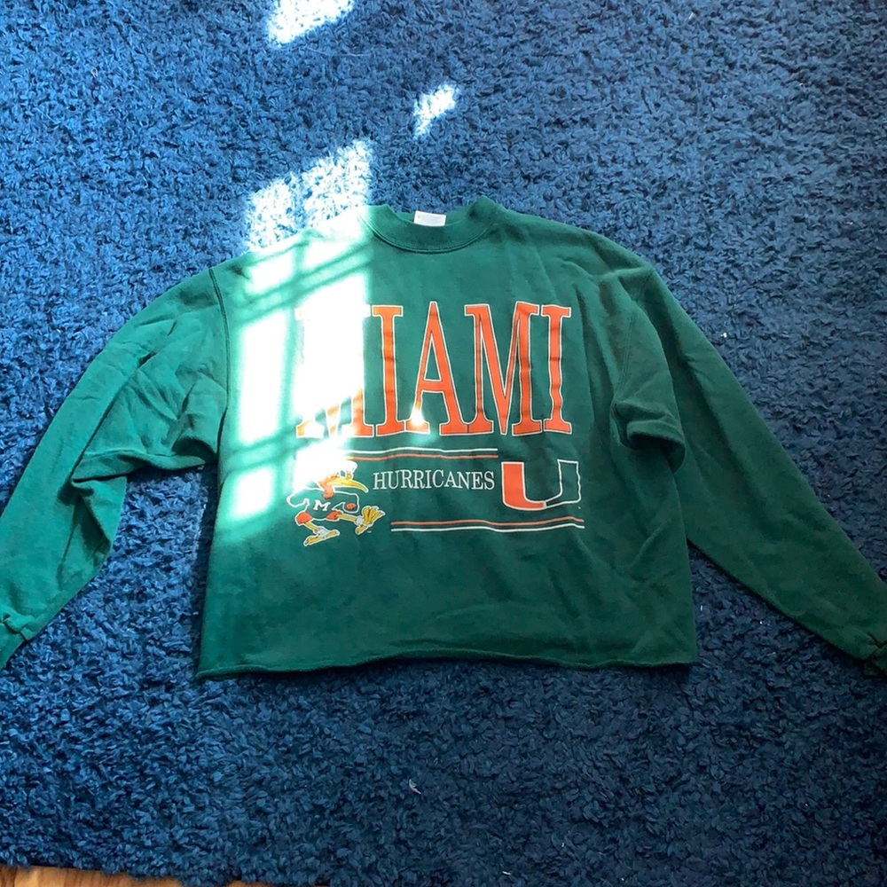Green Miami hurricanes cutoff sweatshirt size XL